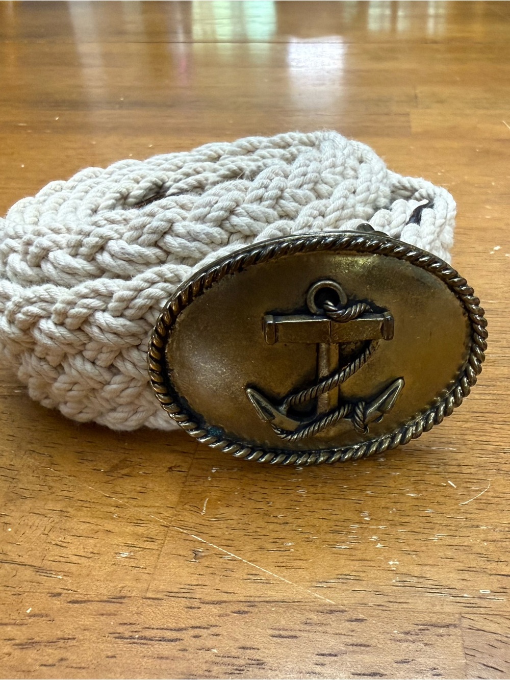 J. Crew Nautical Braided Rope Belt with Leather Trim Anchor Detail M/L